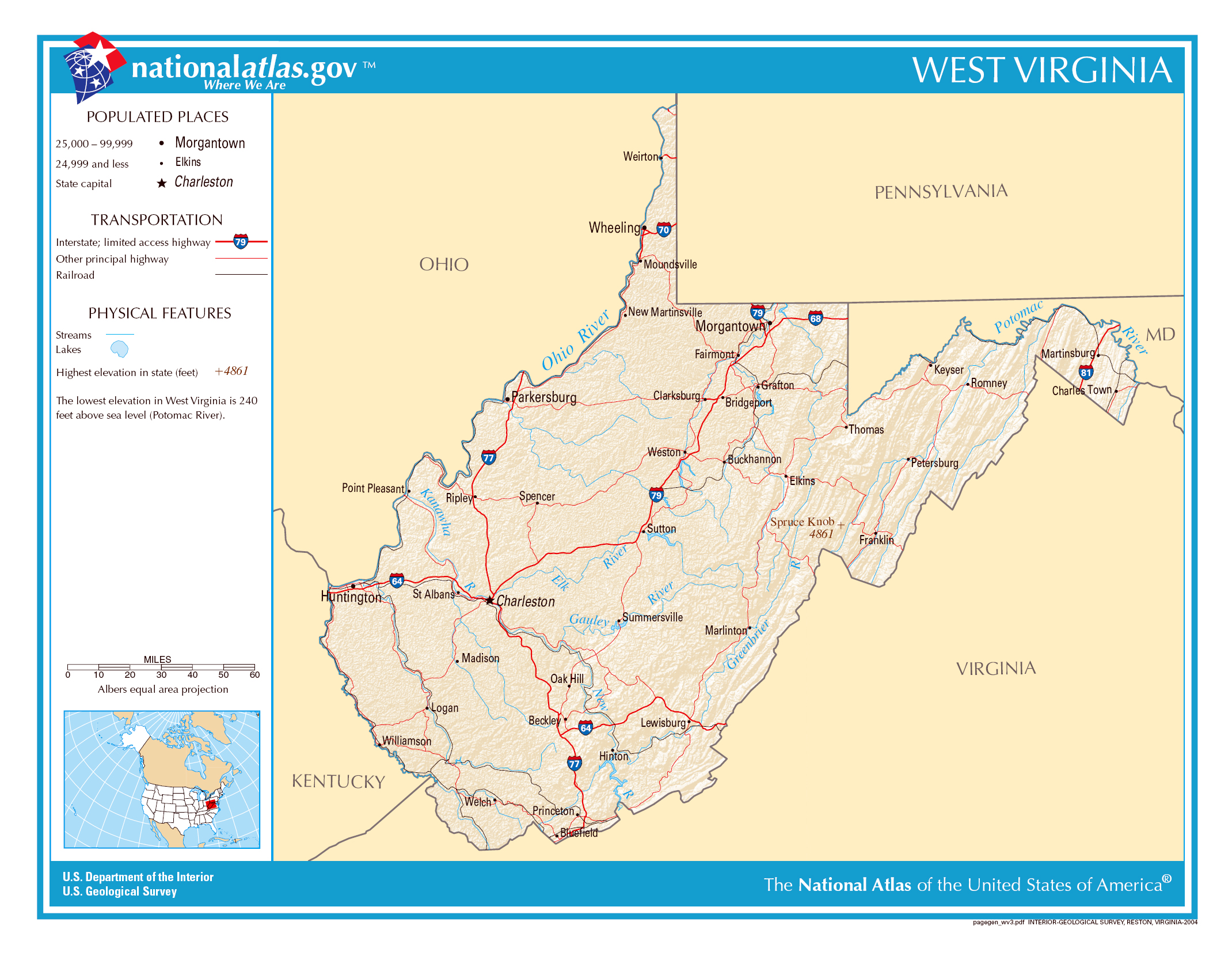 Large detailed map of West Virginia state. West Virginia state large