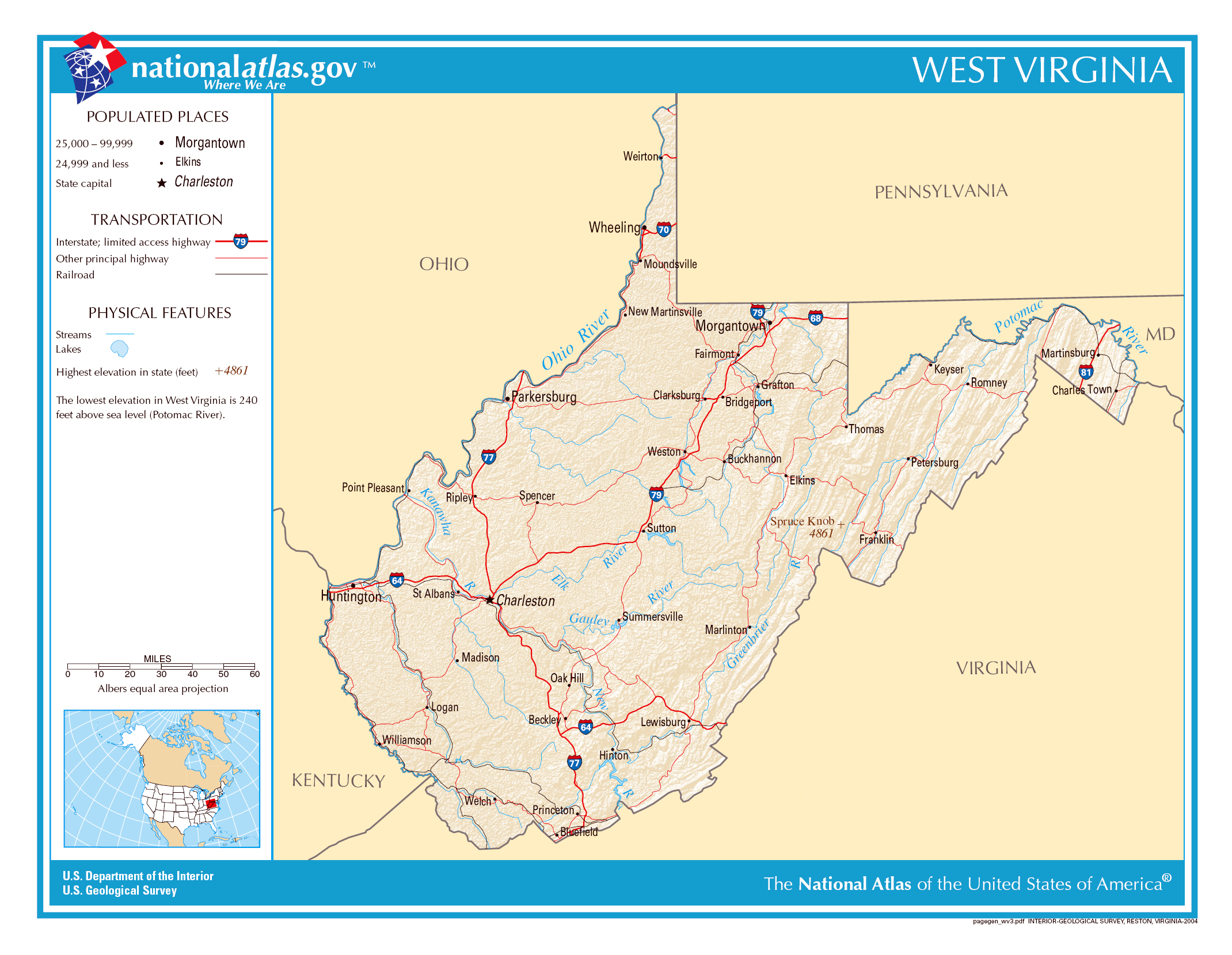 Large detailed map of West Virginia state. West Virginia state large detailed map