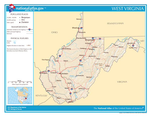 Large detailed map of the state of West Virginia.
