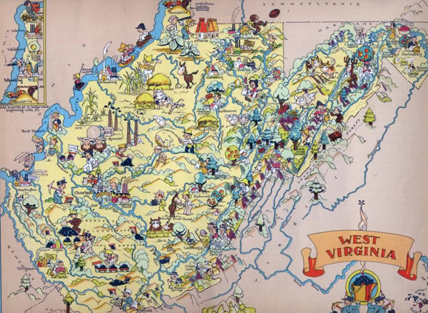 West Virginia state large tourist illustrated map.