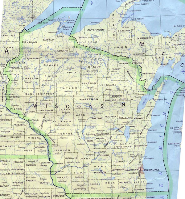 Detailed map of Wisconsin state. Wisconsin detailed map.