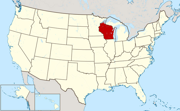 Large location map of the state of Wisconsin. Wisconsin large location map.