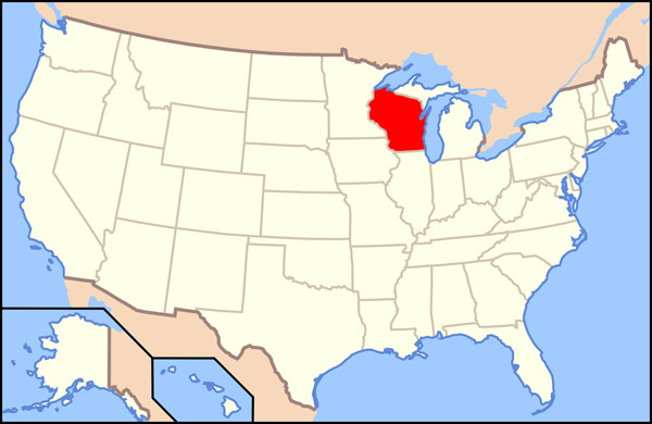 Large location map of Wisconsin state. Wisconsin large location map.