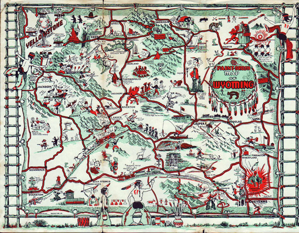 The state of Wyoming large illustrated map.