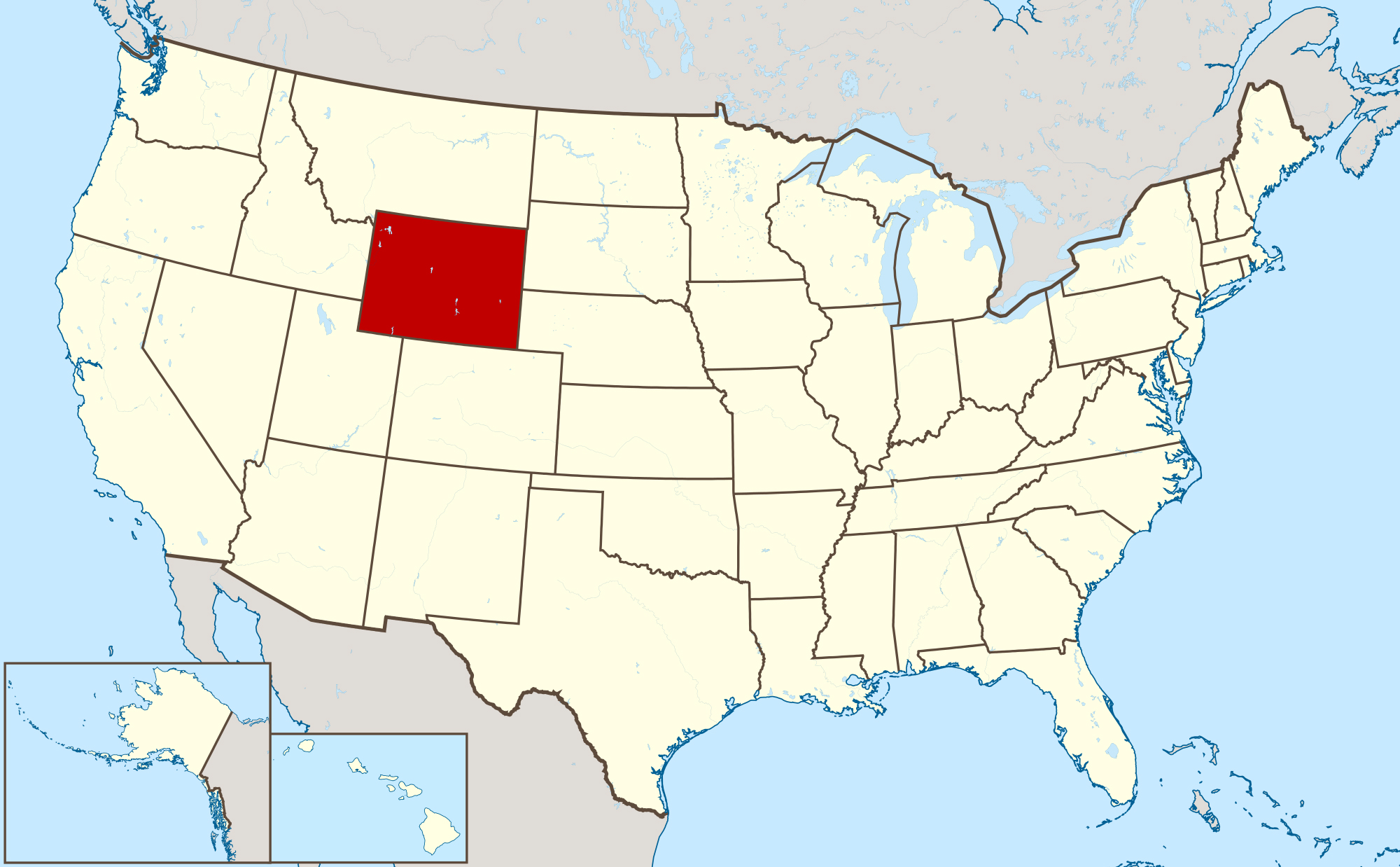 Large location map of the state of Wyoming. Wyoming state large