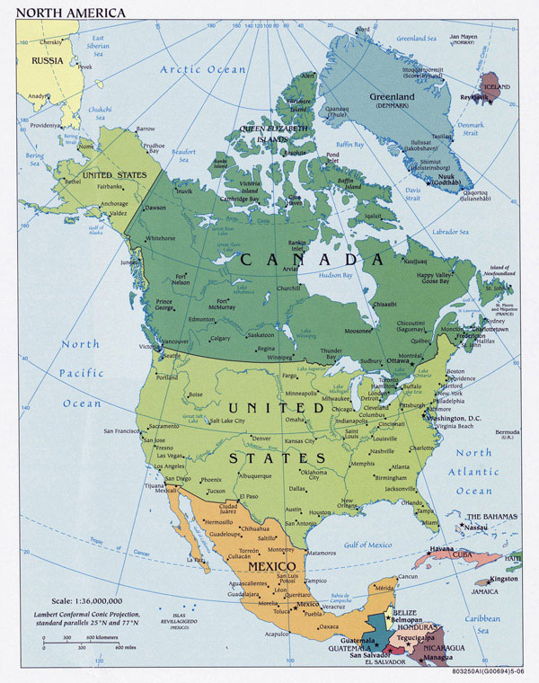 North America detailed political map.