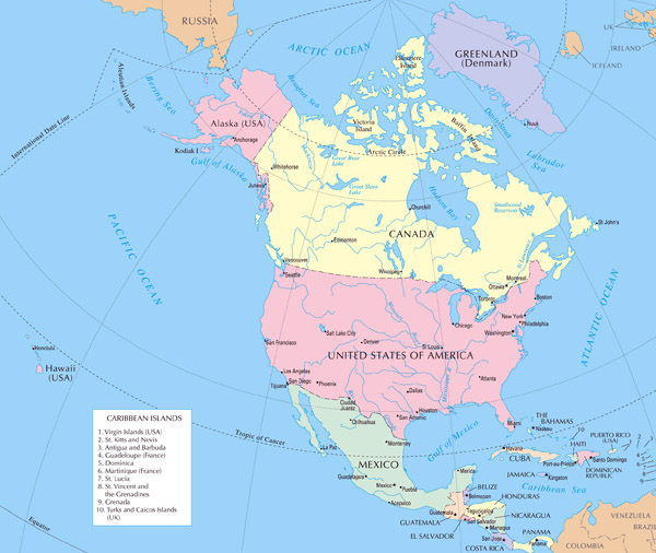 North America large detailed political map with capitals.