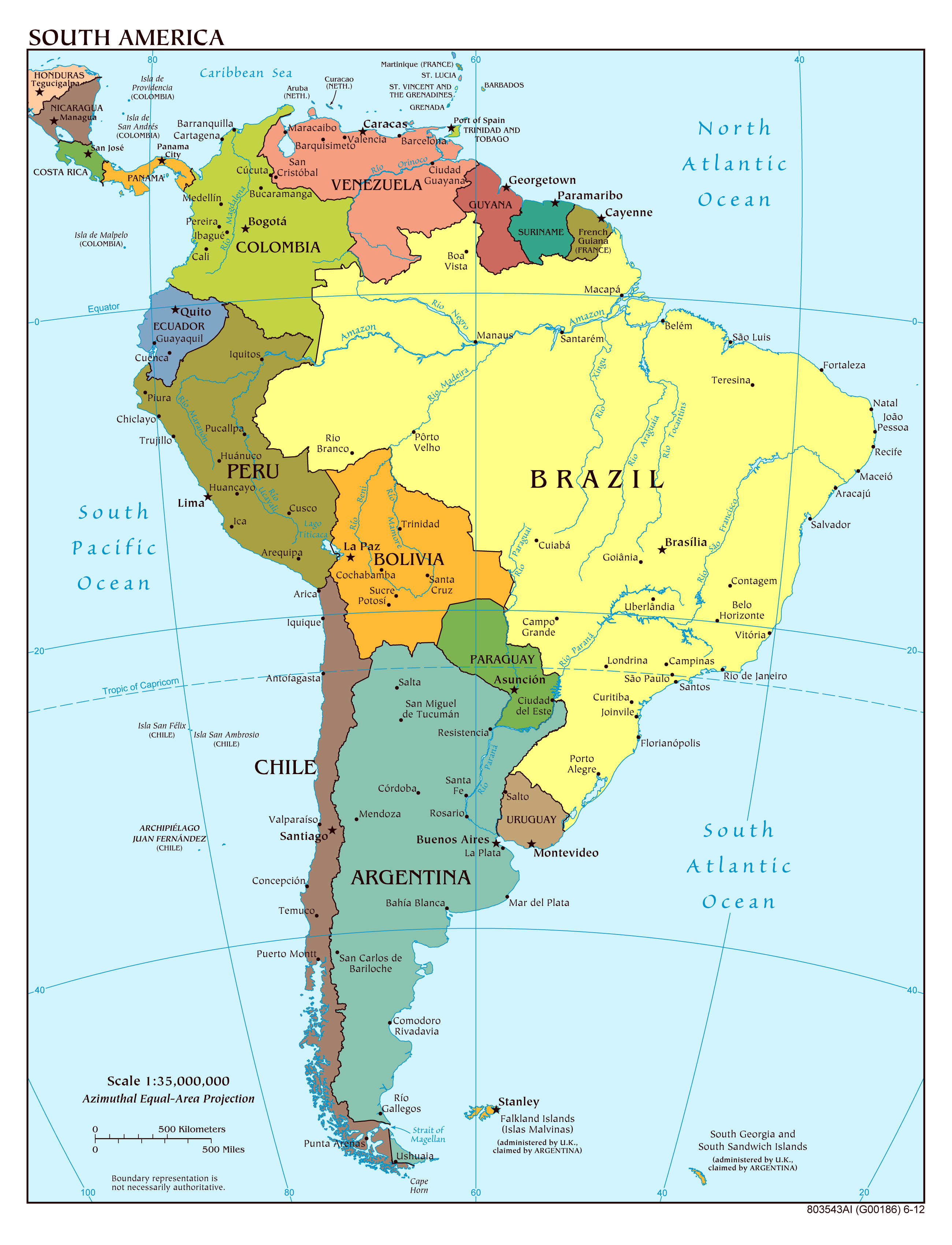 Detailed Political Map Of South America With Capitals And Major