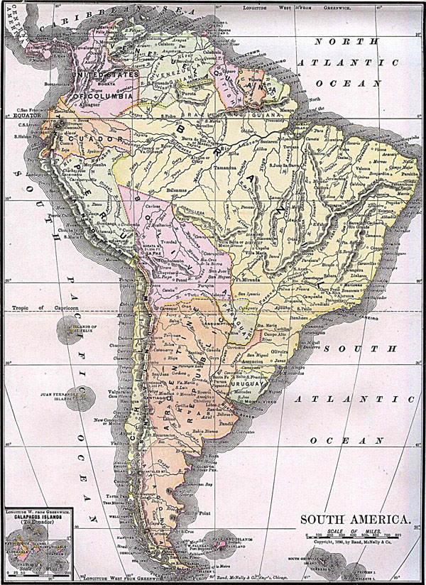 Large detailed old political map of South America 1892. South America large detailed old political map of 1892. Large detailed old political map of South America 1892.