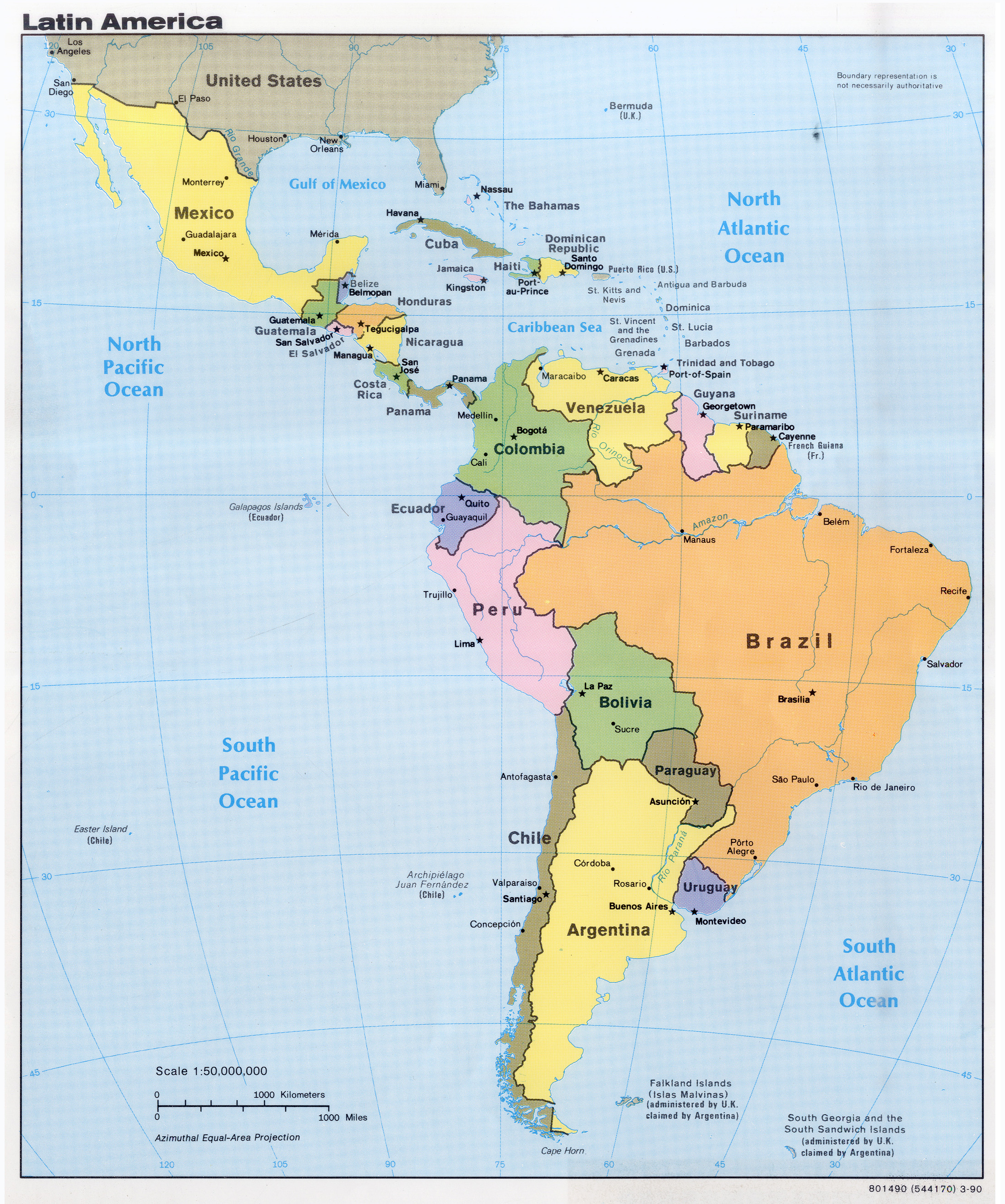 Large Detailed Political Map Of Latin America With Capitals And