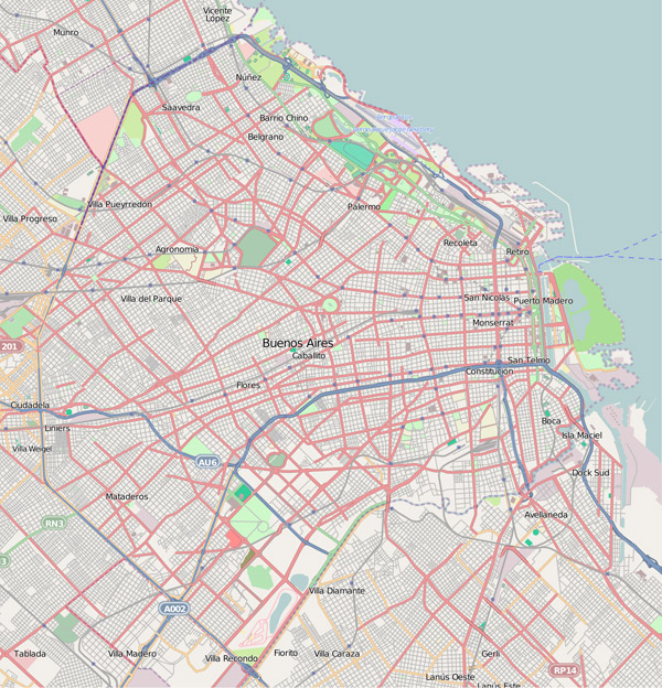 Detailed road map of Buenos Aires.