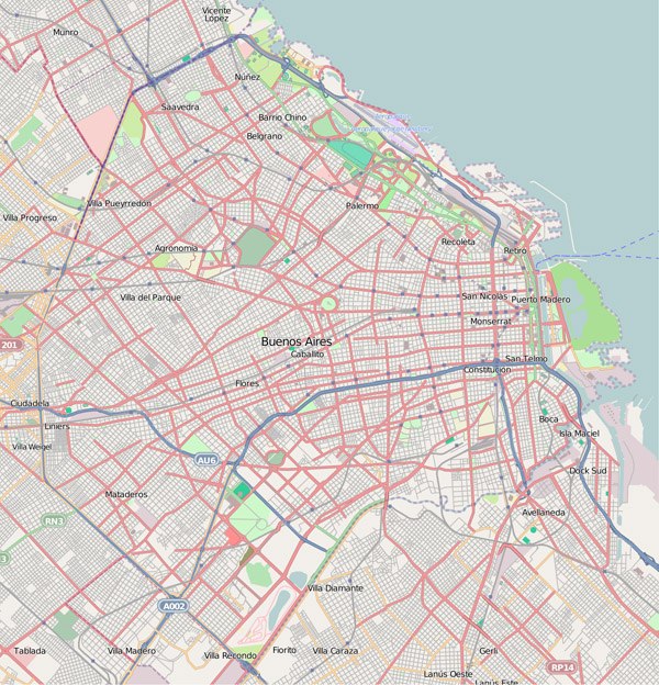 Detailed road map of Buenos Aires.