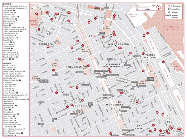 Detailed shopping and nightlife map of Buenos Aires city.