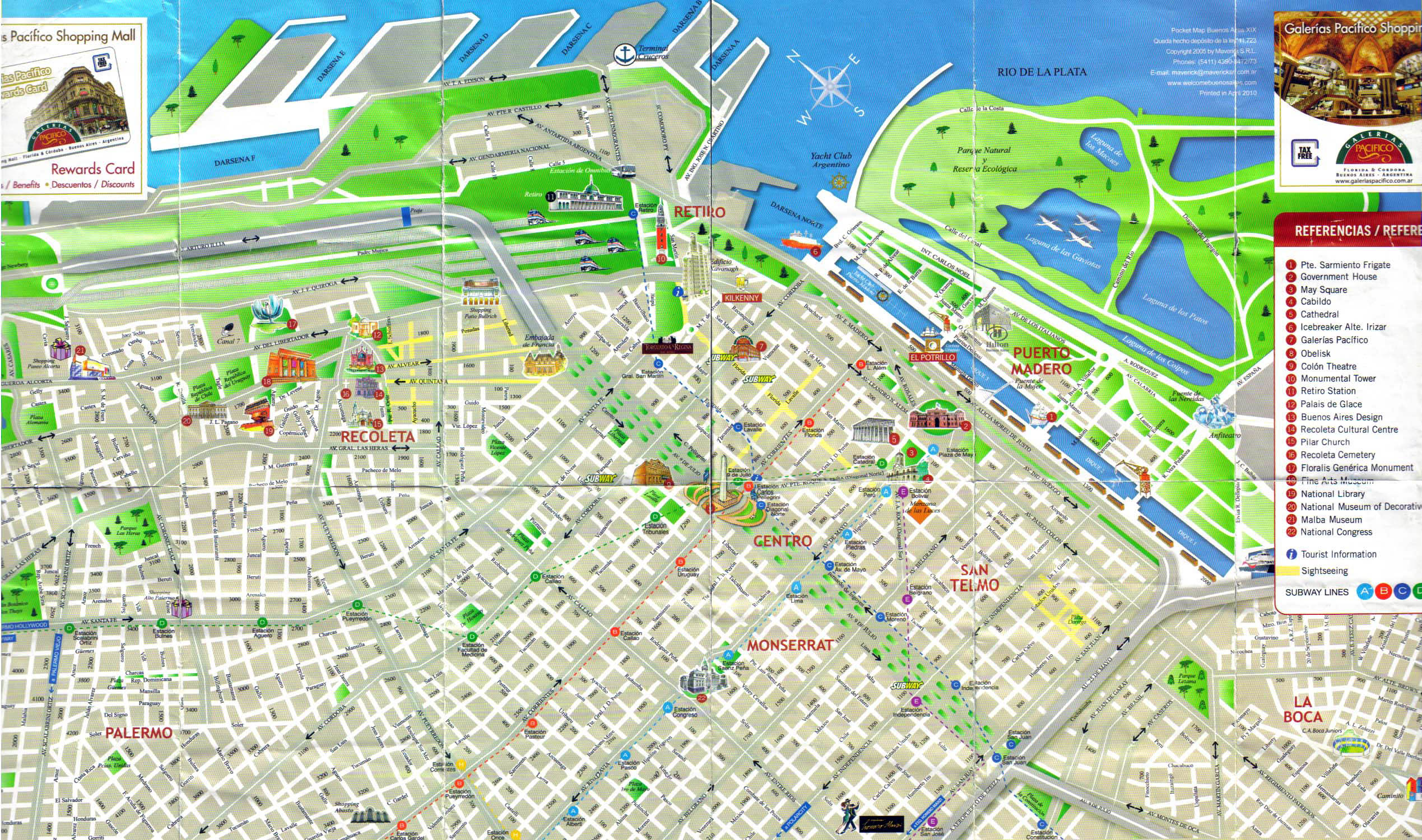 Detailed tourist map of central part of Buenos Aires city | Vidiani.com