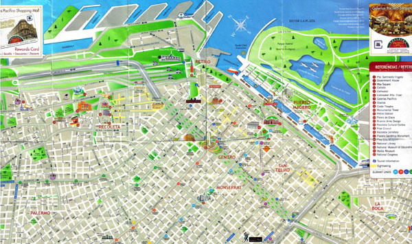 Detailed tourist map of central part of Buenos Aires city.