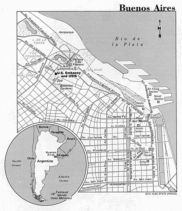 Large map of Buenos Aires city U.S. Dept of State - 1985.