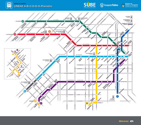 Large metro map of Buenos Aires city.