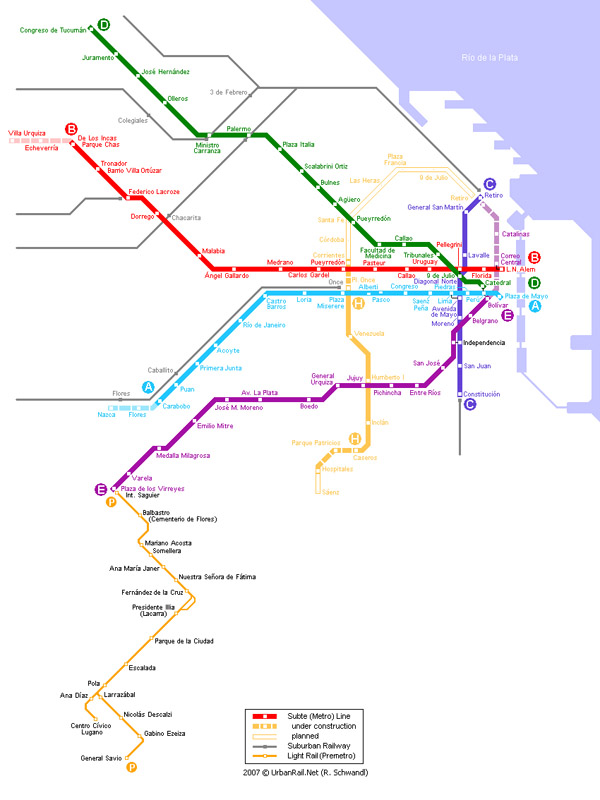 Metro map of Buenos Aires. Buenos Aires city metro map.