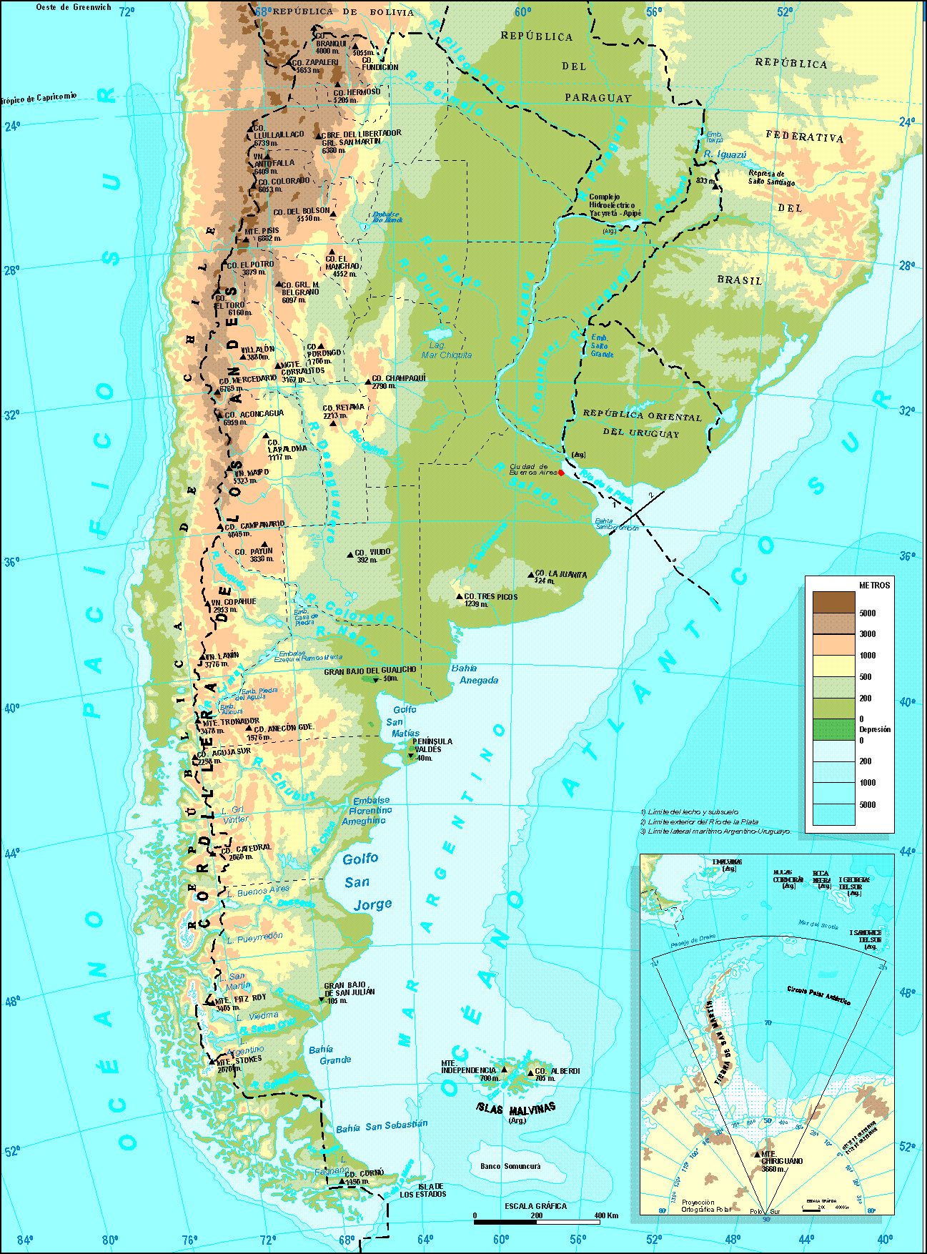 Detailed Physical Map Of Argentina 