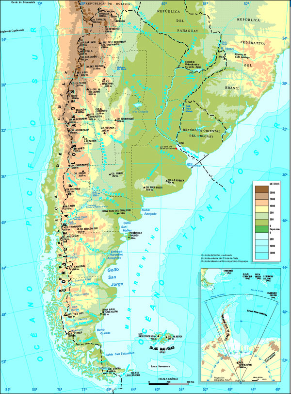 Detailed physical map of Argentina. Argentina detailed physical map.