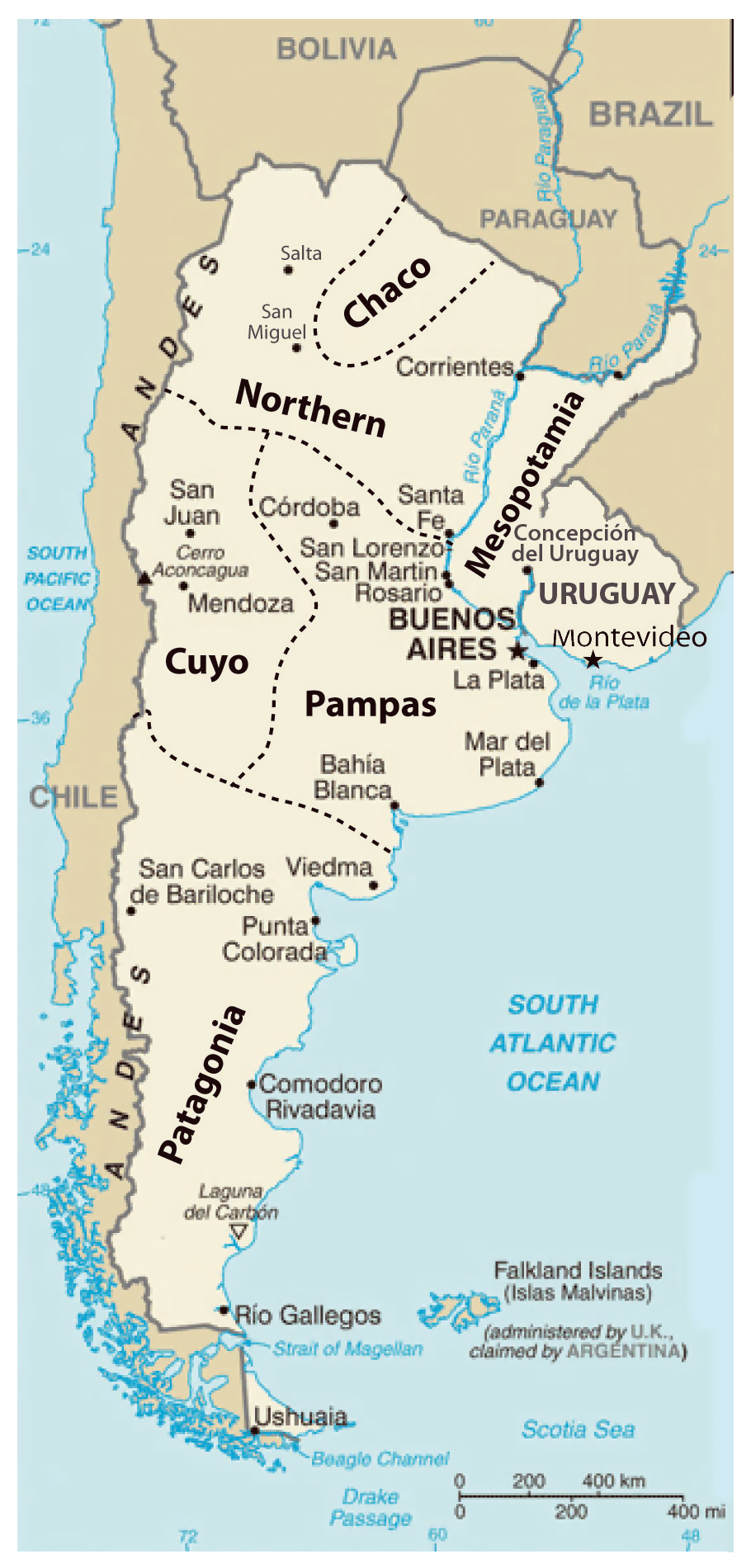 Detailed regions map of Argentina. Argentina detailed regions map