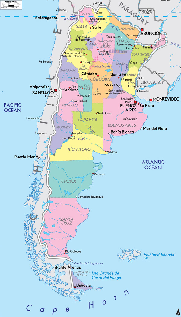 Large detailed administrative and political map of Argentina.