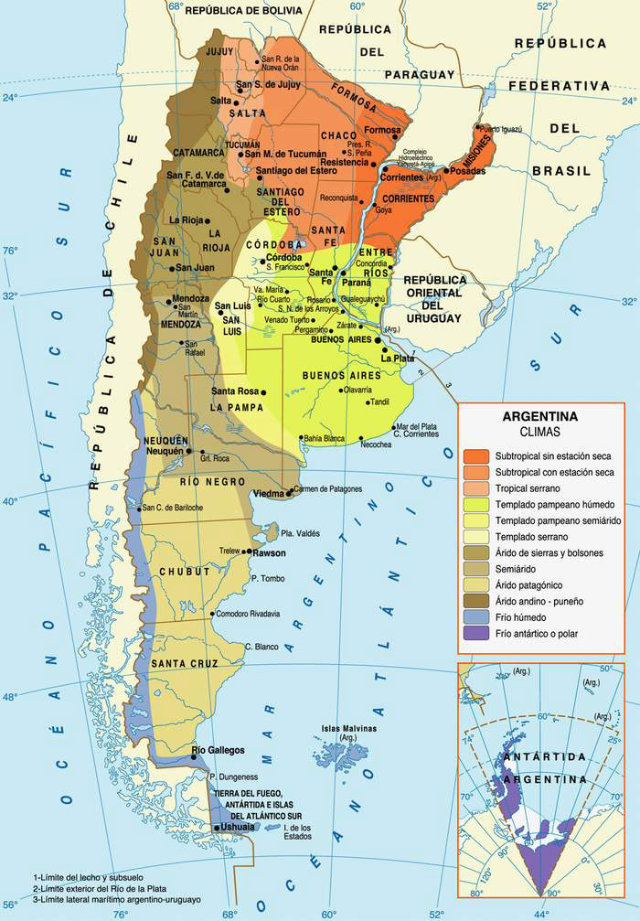 Large detailed climate map of Argentina.