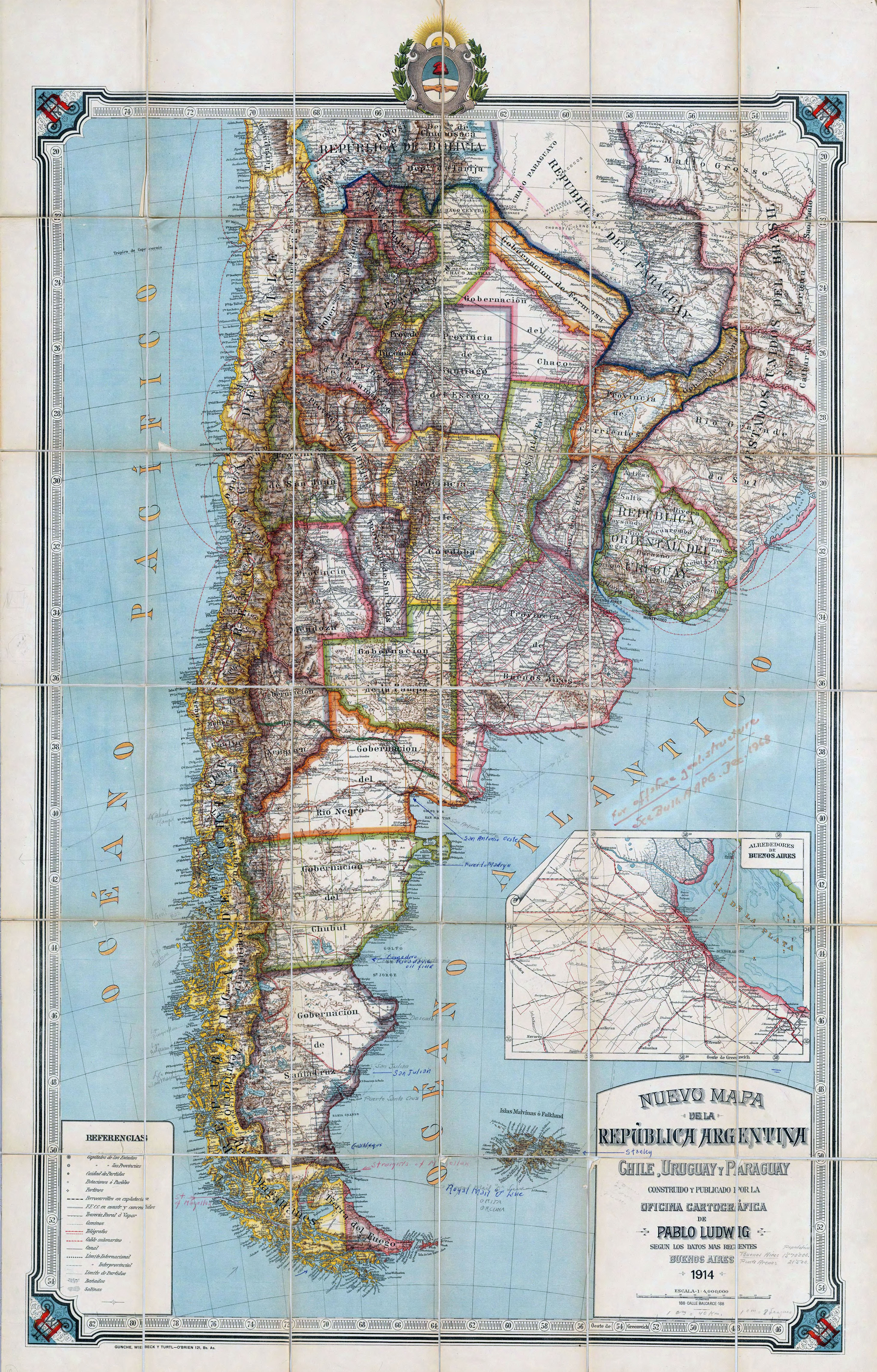 Large detailed old political map of Republic of Argentina ...