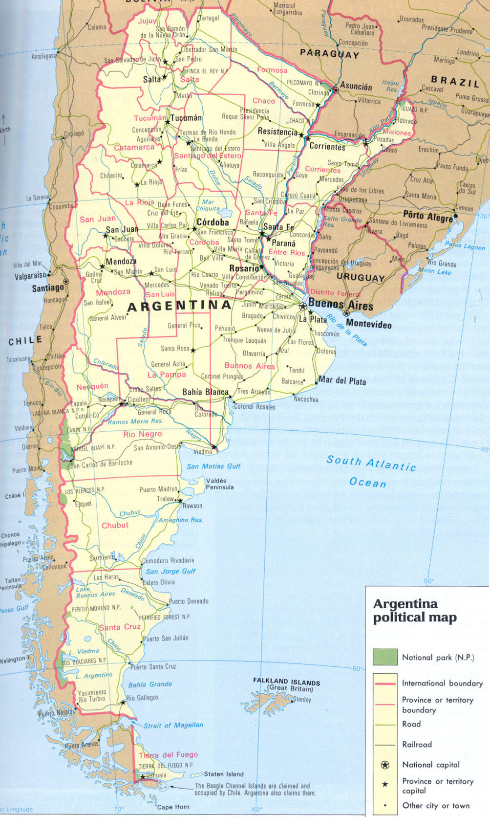 Large Detailed Political And Road Map Of Argentina 