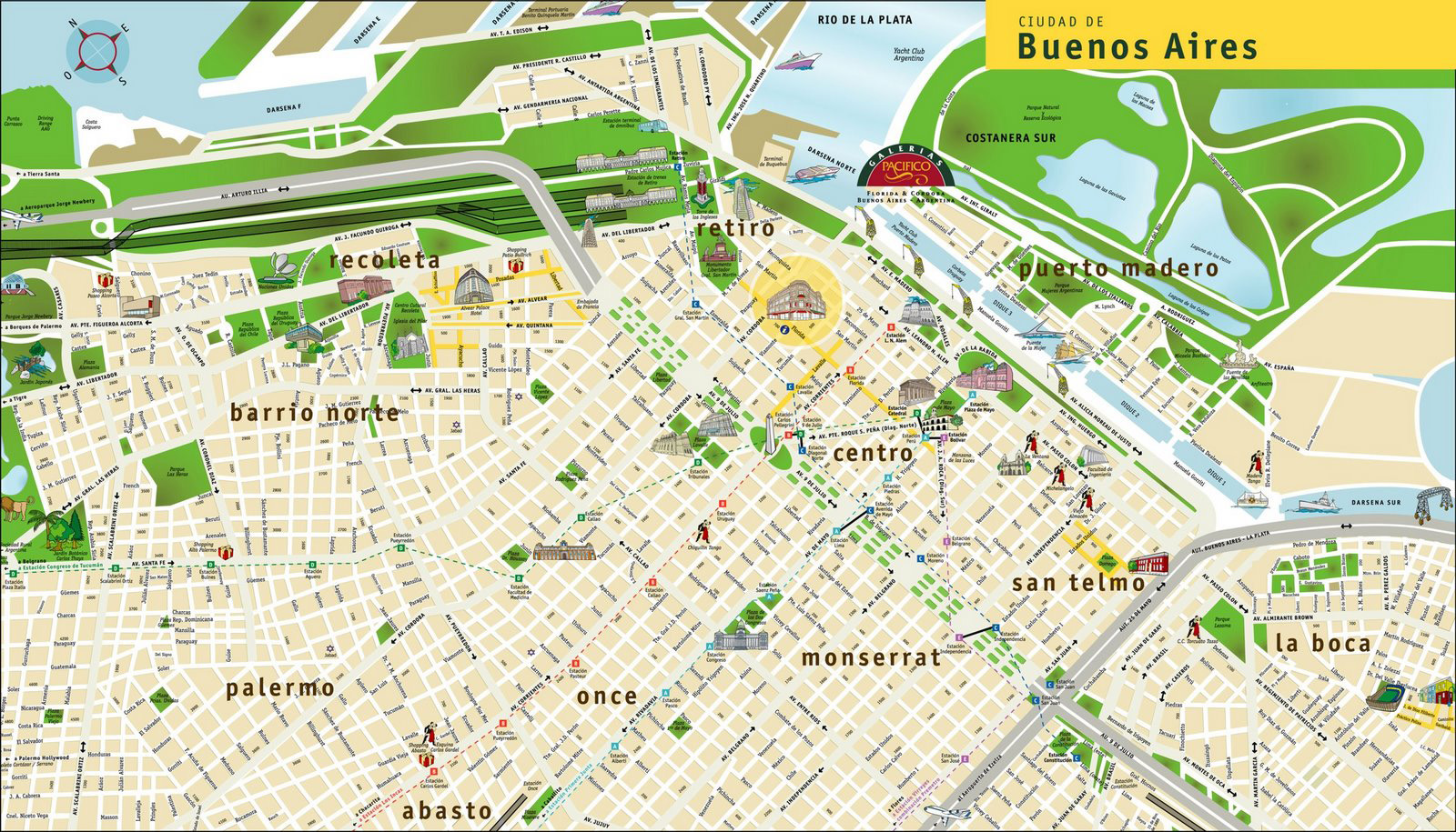 Large detailed travel map of Buenos Aires city. Buenos Aires city large