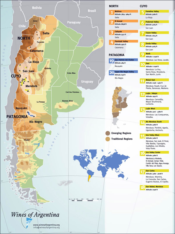 Large detailed wine regions map of Argentina.