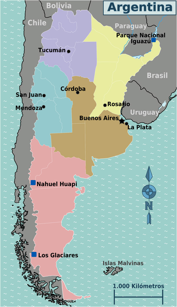 Large regions map of Argentina. Argentina large regions map.