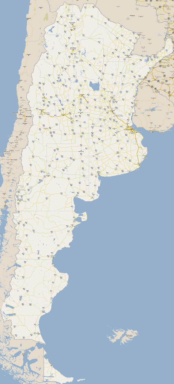 Large road map of Argentina with cities.