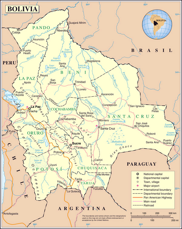 Large detailed political map of Bolivia.