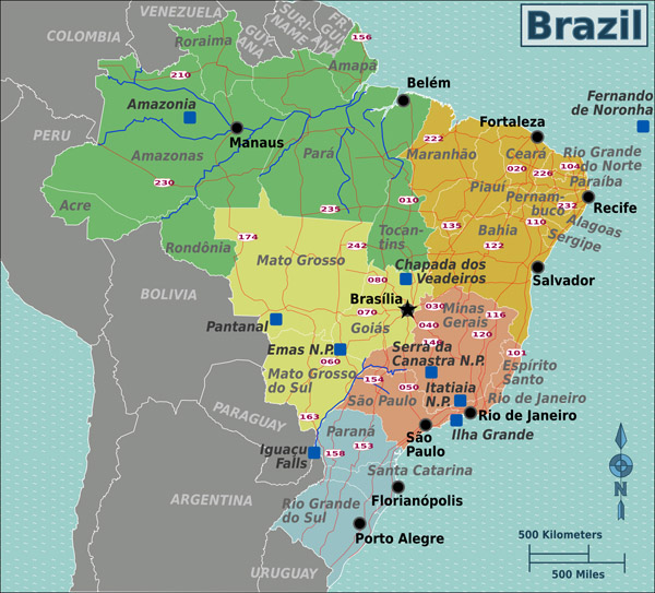 Administrative map of Brazil. Brazil administrative map.