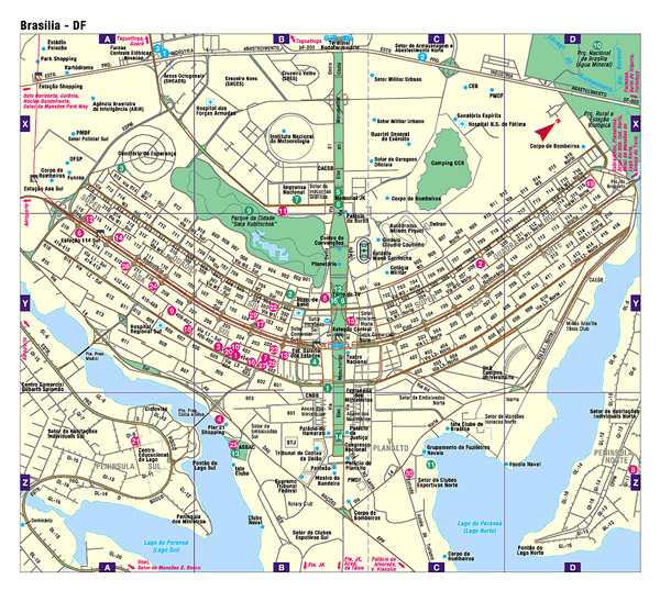 Detailed road map of Brasilia. Brasilia city detailed road map.