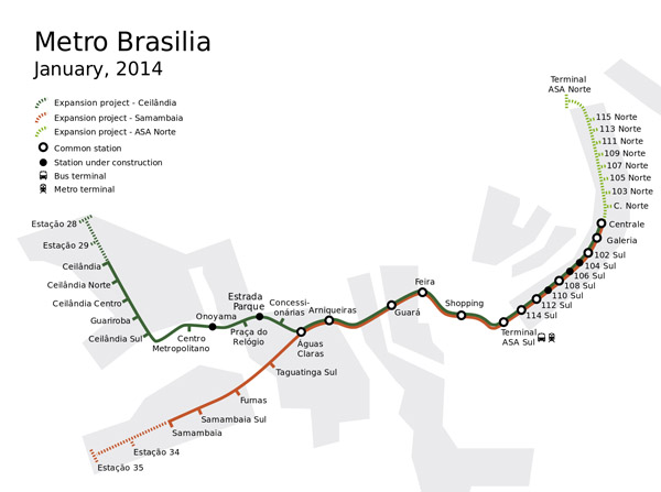 Large detailed metro map of Brasilia.