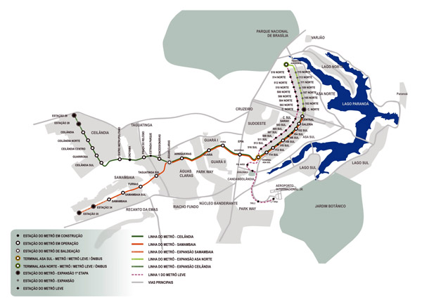 Large detailed metro map of Brasilia city.