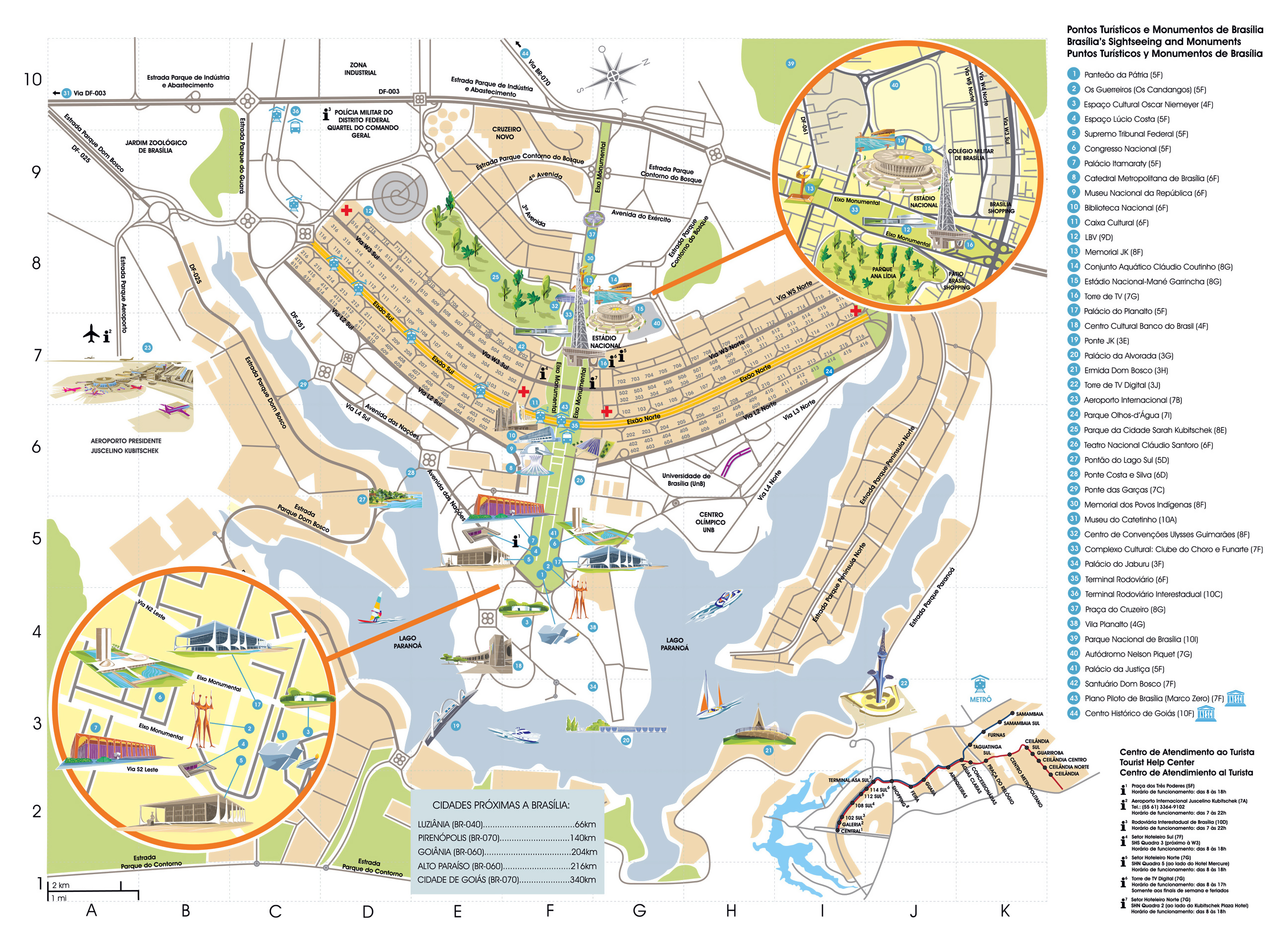 Large detailed tourist map of Brasilia | Vidiani.com ...