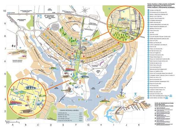 Large detailed tourist map of Brasilia.