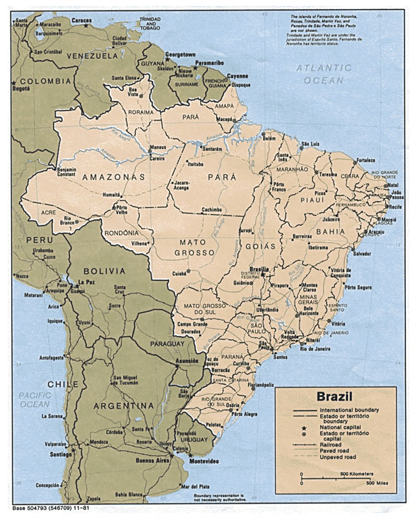 Detailed political map of Brazil with all cities.