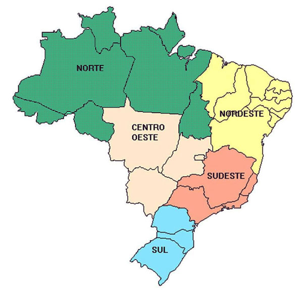 Detailed regions map of Brazil. Brazil detailed regions map.