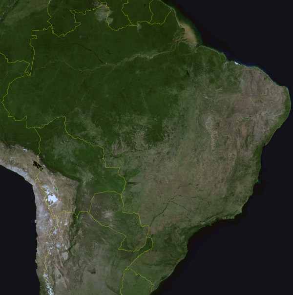 Detailed satellite map of Brazil. Brazil detailed satellite map.