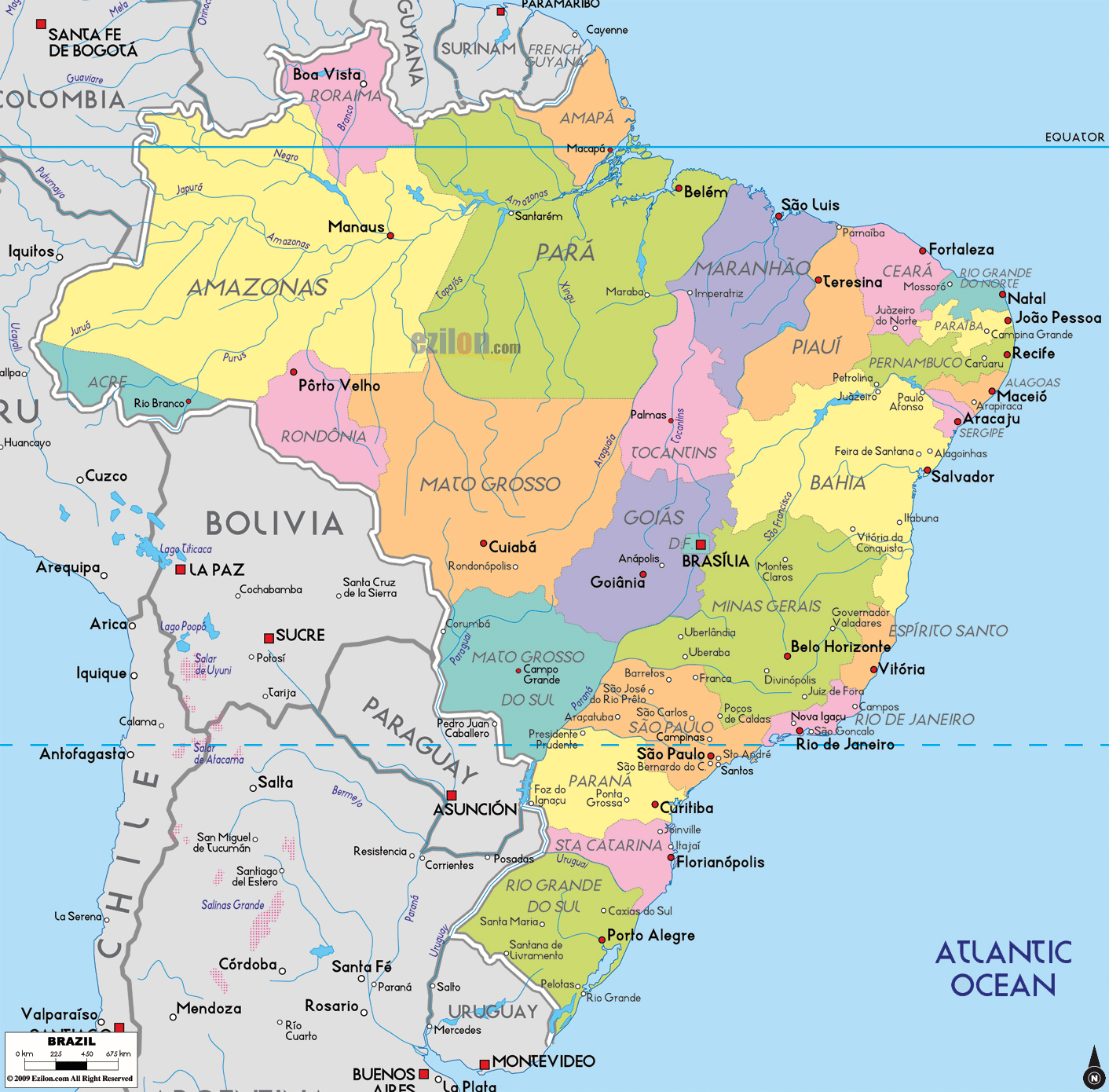 Large detailed administrative map of Brazil. Brazil large detailed