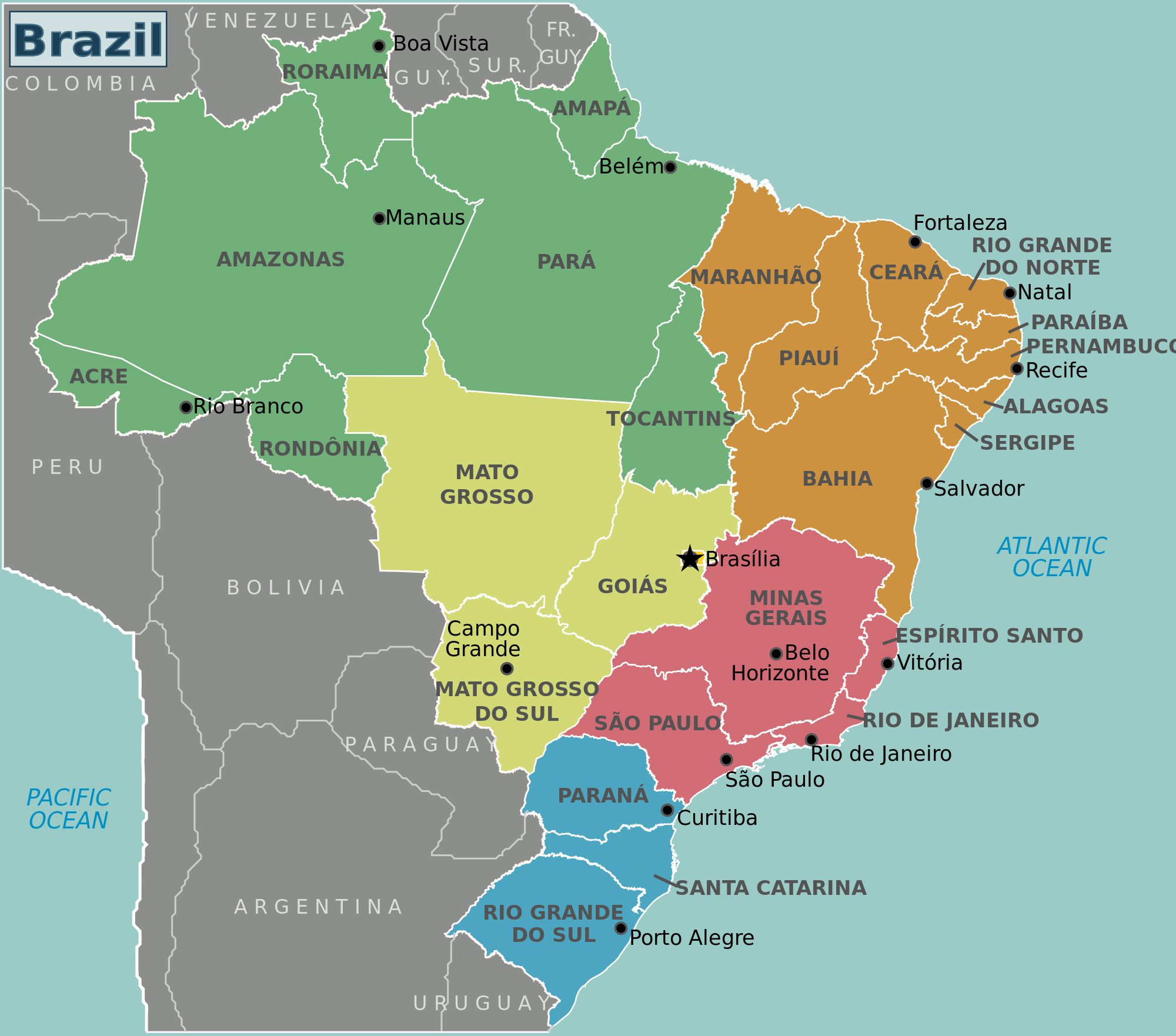 Large Detailed Brazil Regions Map Brazil Regions Large Detailed Map Maps Of All