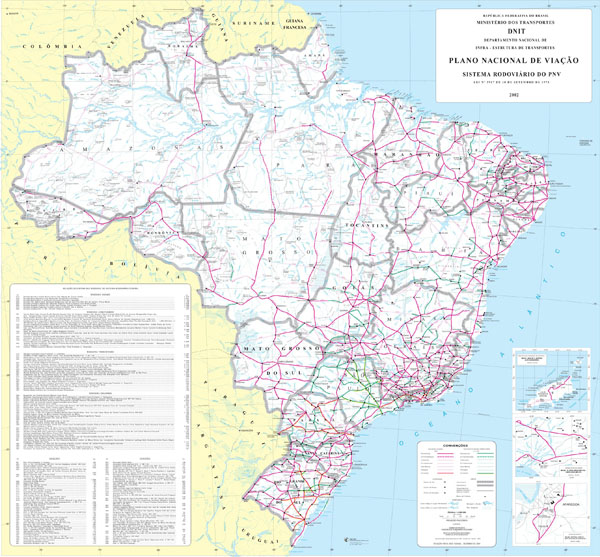 Large detailed road map of Brazil. Brazil large detailed road map.