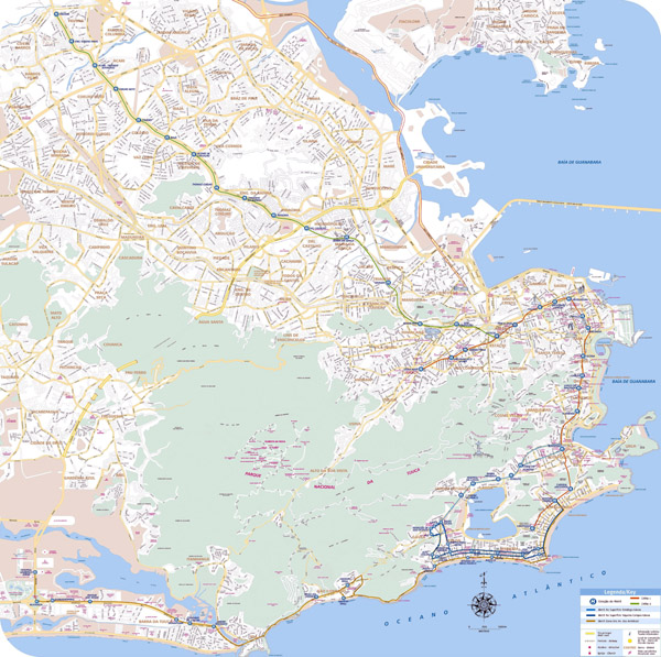 Large detailed map of Rio de Janeiro with public transport.