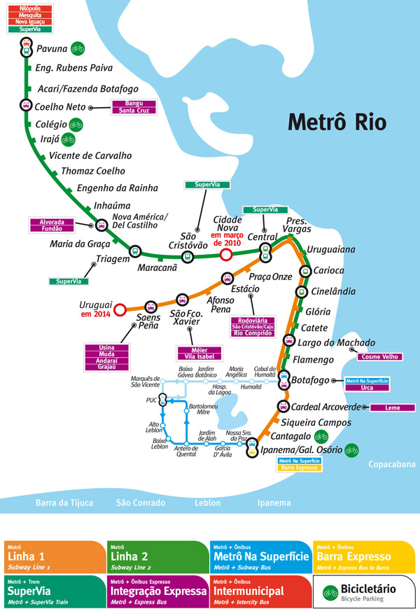 Large detailed metro map of Rio de Janeiro.