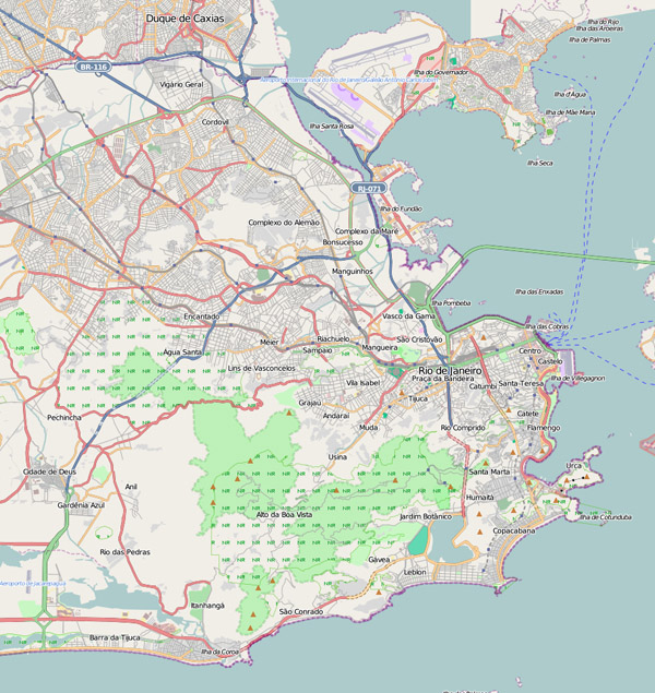 Road map of Rio de Janeiro city. Rio de Janeiro road map.