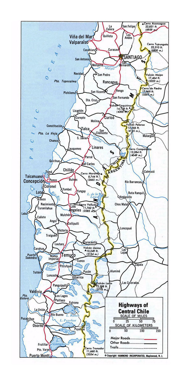 Detailed highways map of Central Chile.